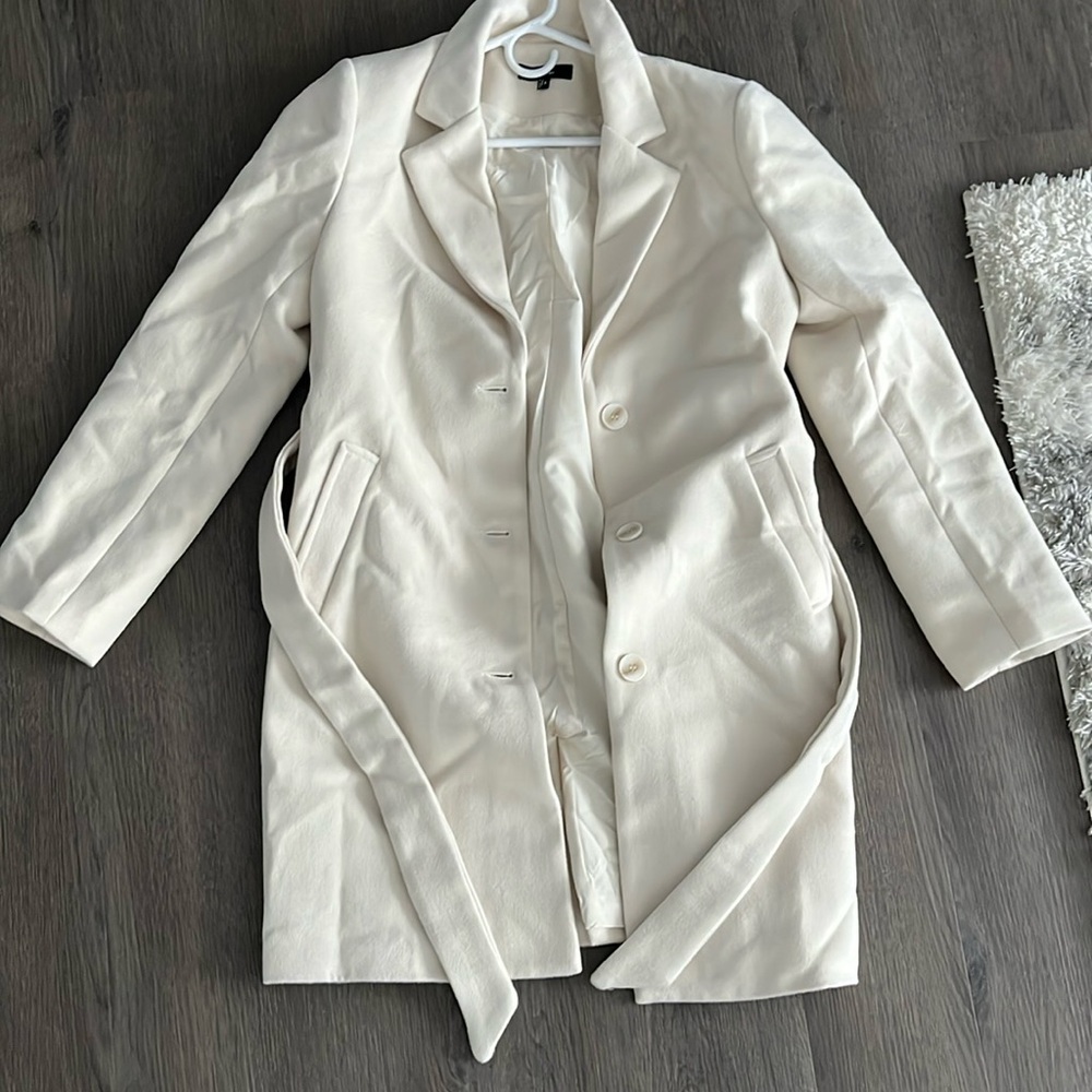 NWT Ivory/Cream LuLus Harriet Button-Front Belted Coat size Small